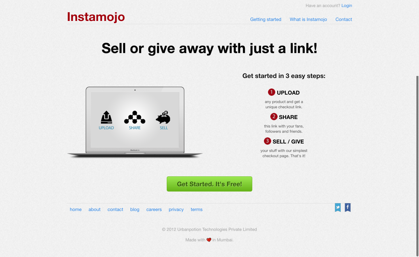 Instamojo Homepage, Early 2012